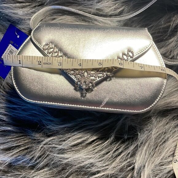 STUART WEITZMAN Mini Delilah Metallic Silver Purse with Rhinestones NWT/ Leather - Picture 8 of 9